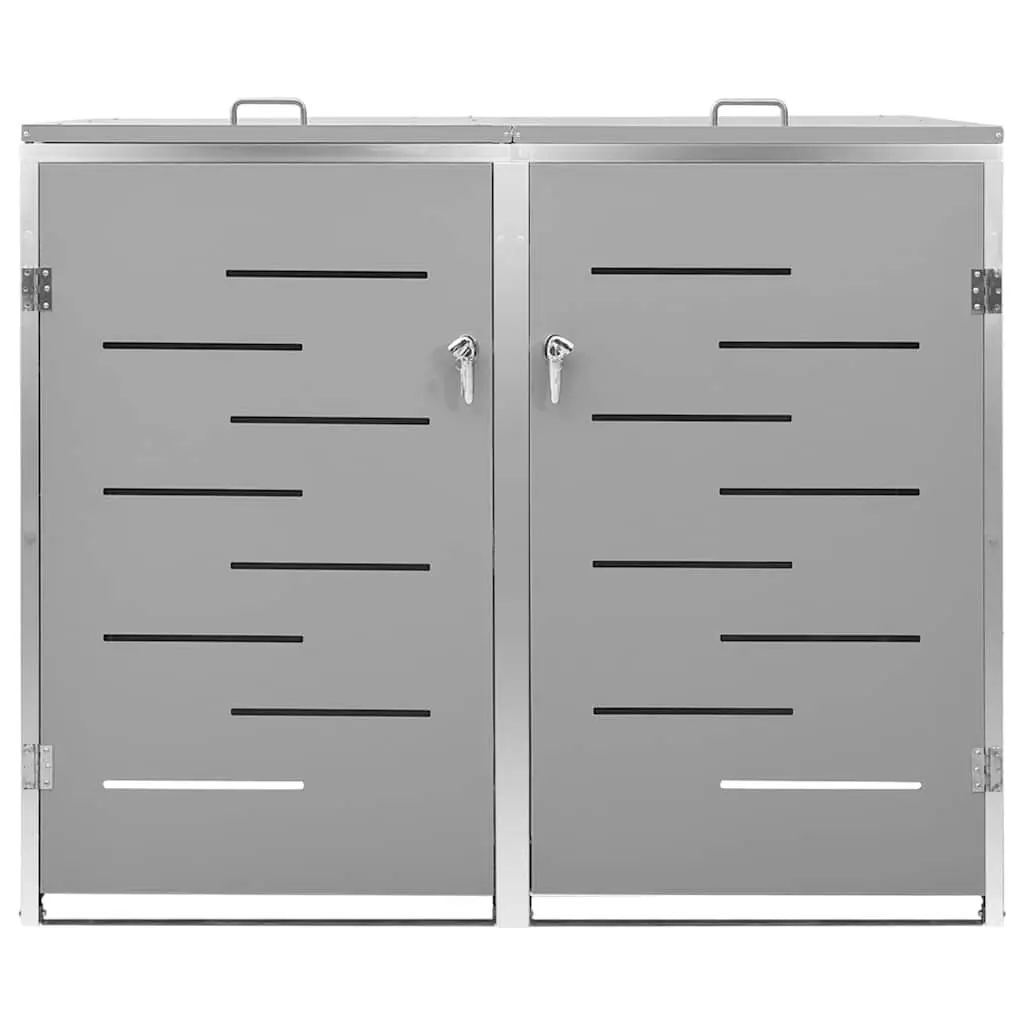 Double Wheelie Bin Shed Garden Waste Container Enclosure 138 x 77.5 x 115 cm Grey Stainless Steel Frame