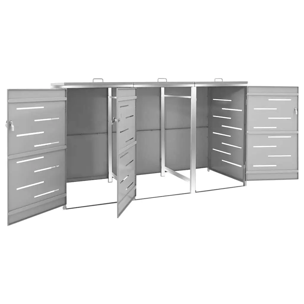Triple Wheelie Bin Shed Outdoor Waste Container Enclosure 207 x 77.5 x 115 cm Grey