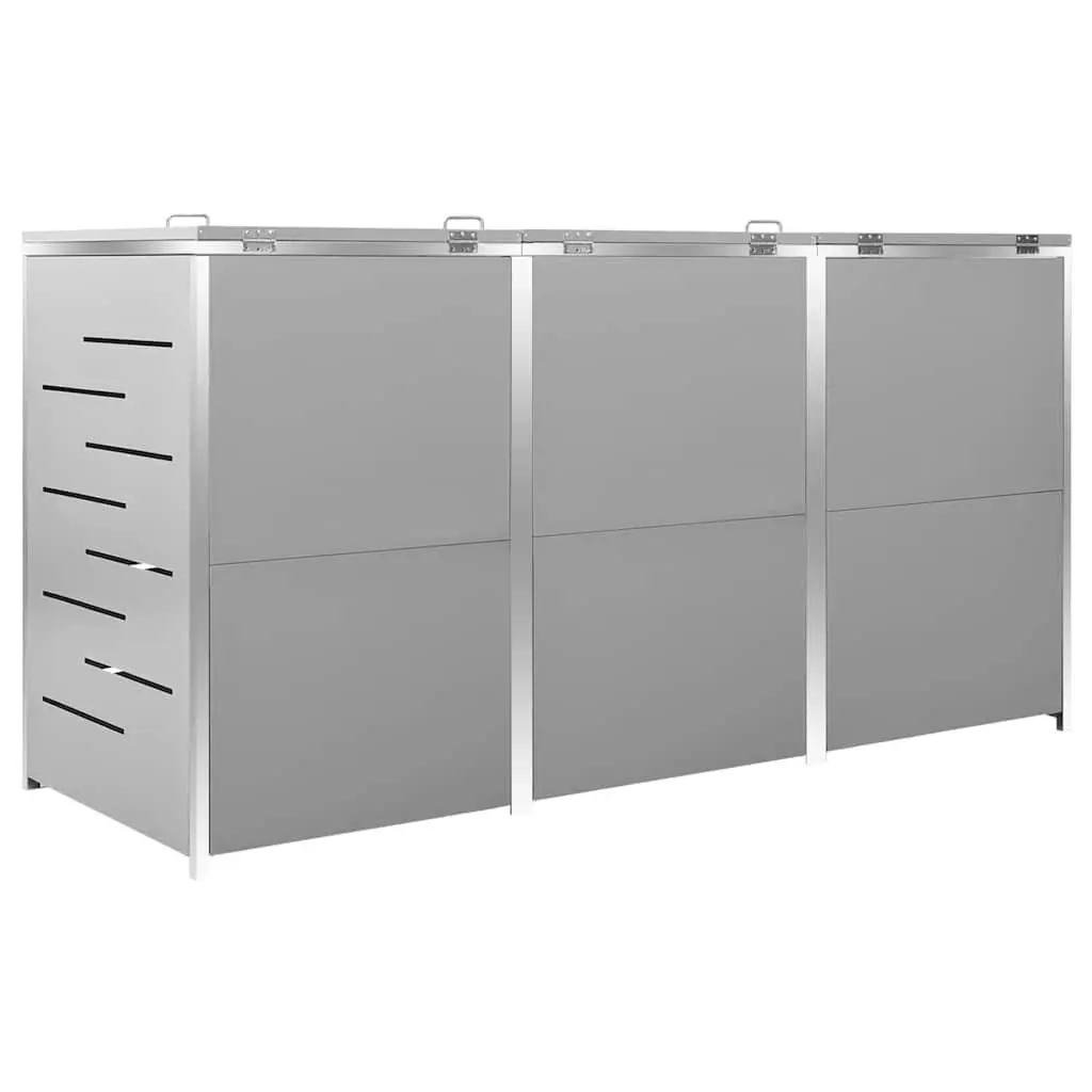 Triple Wheelie Bin Shed Outdoor Waste Container Enclosure 207 x 77.5 x 115 cm Grey