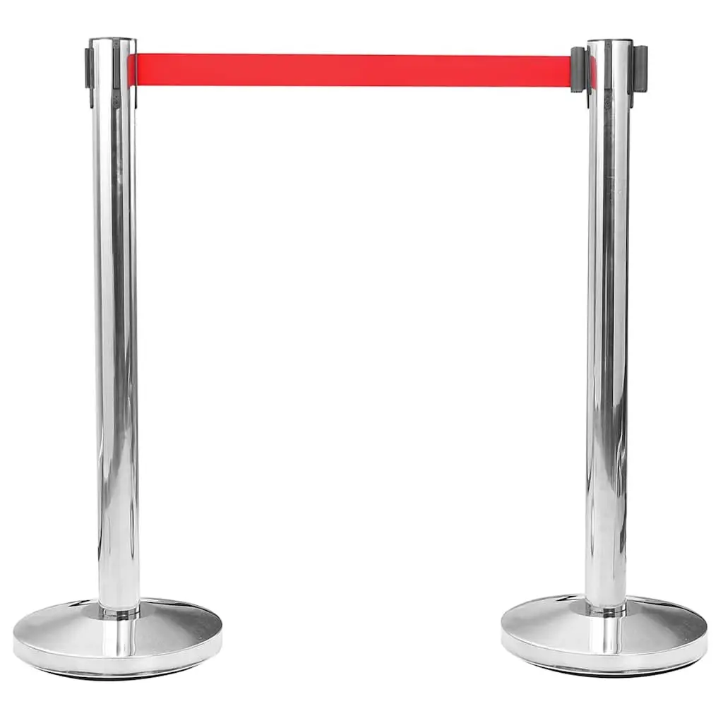 Safety Stanchions Crowd Control Retractable Belt 4 Piece Stainless Steel Silver