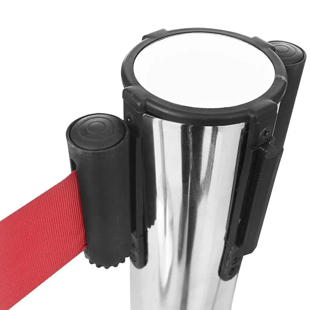 Safety Stanchions Crowd Control Retractable Belt 4 Piece Stainless Steel Silver