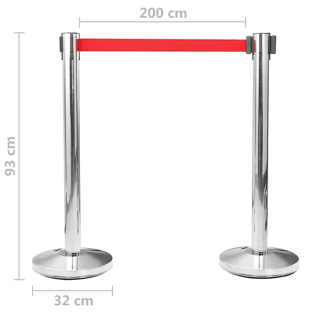 Safety Stanchions Crowd Control Retractable Belt 4 Piece Stainless Steel Silver