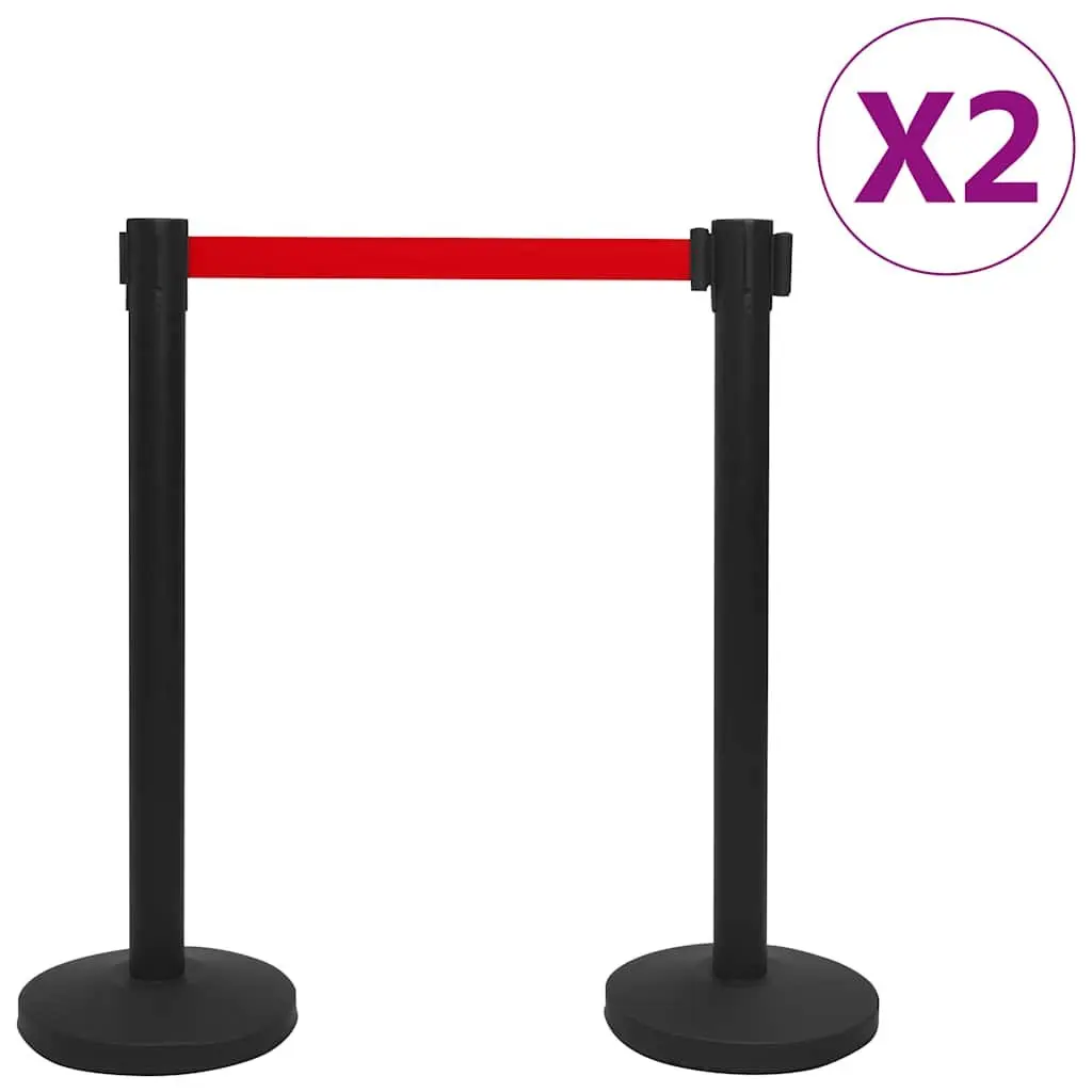 Stanchion Barrier Crowd Control Retractable Belt 4 Piece Black Iron