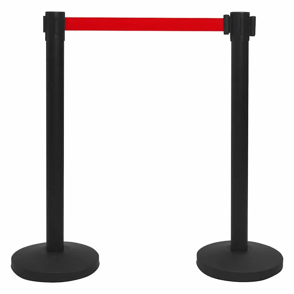 Stanchion Barrier Crowd Control Retractable Belt 4 Piece Black Iron