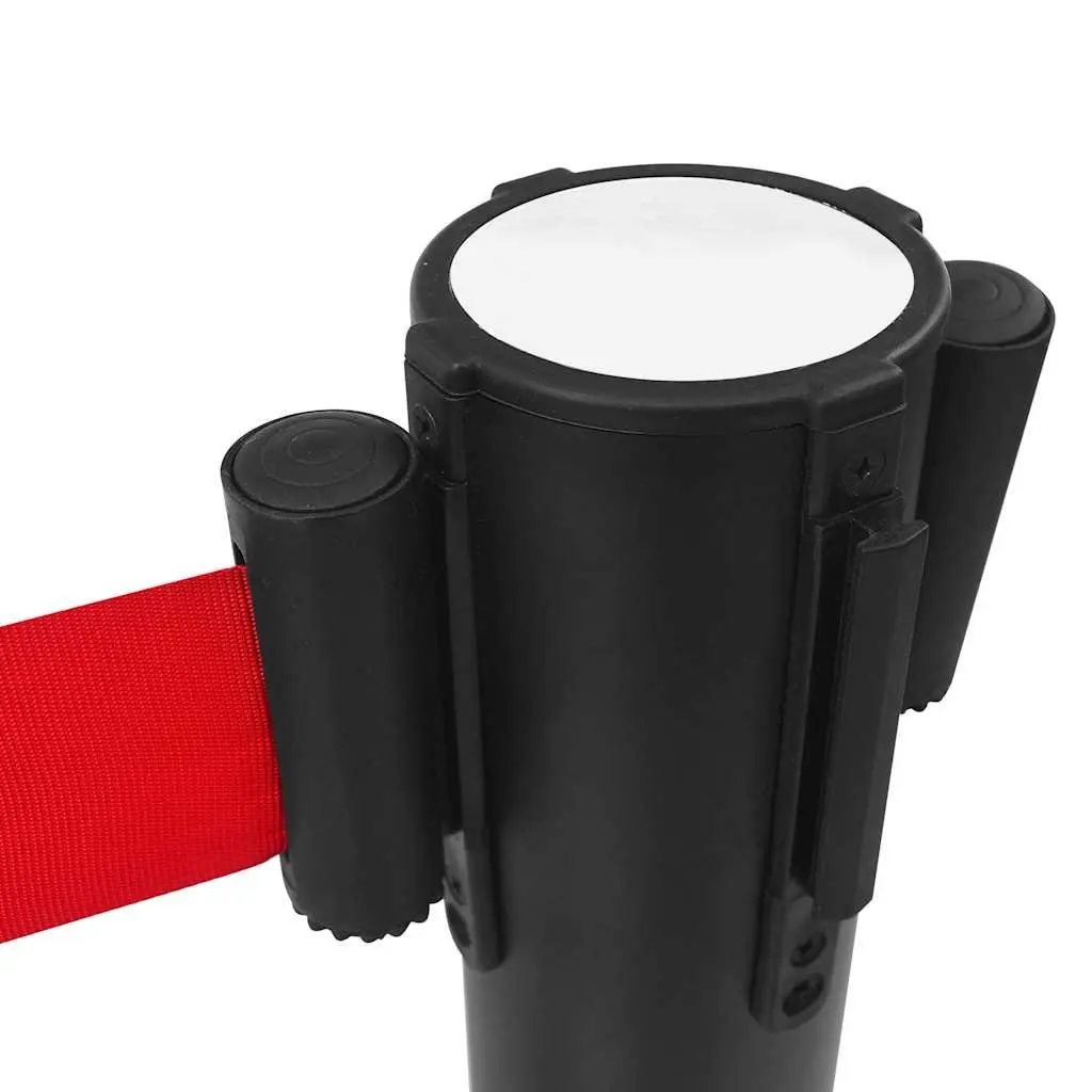 Stanchion Barrier Crowd Control Retractable Belt 4 Piece Black Iron