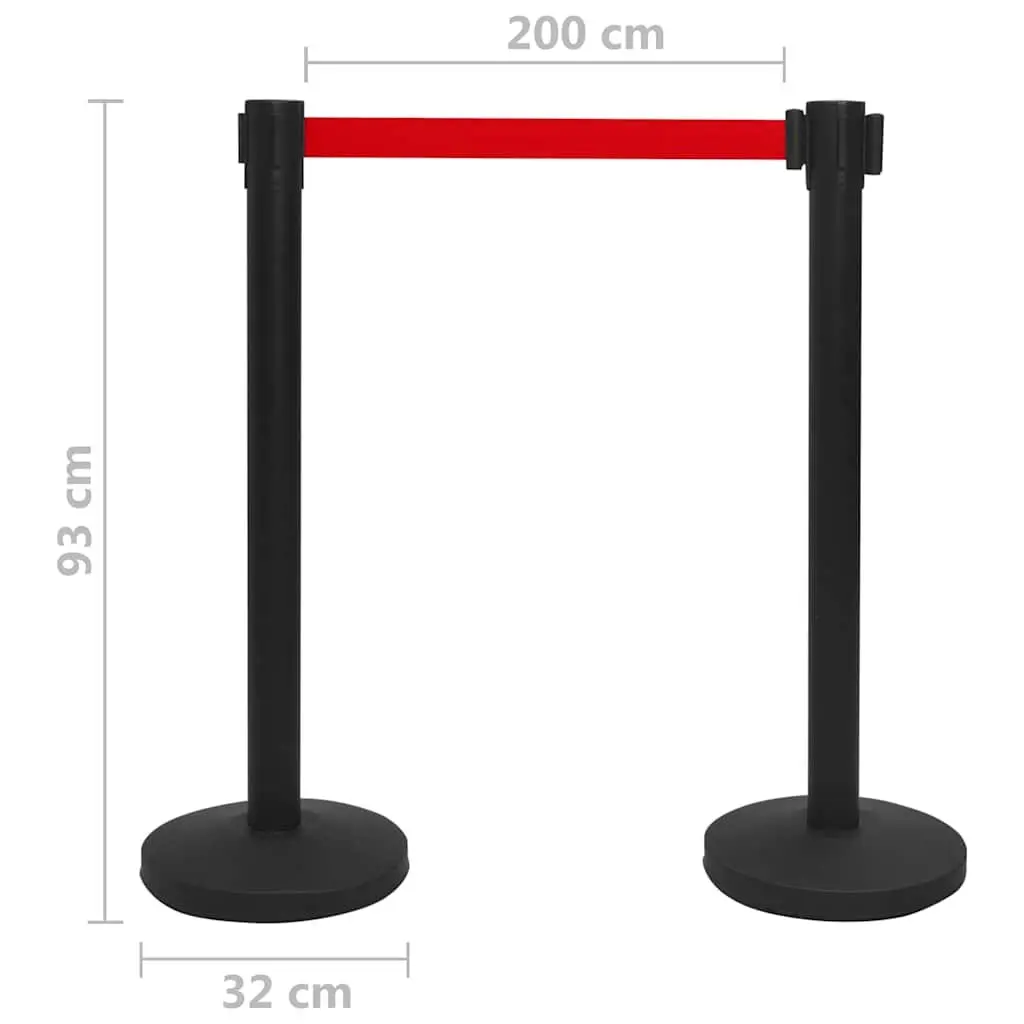 Stanchion Barrier Crowd Control Retractable Belt 4 Piece Black Iron