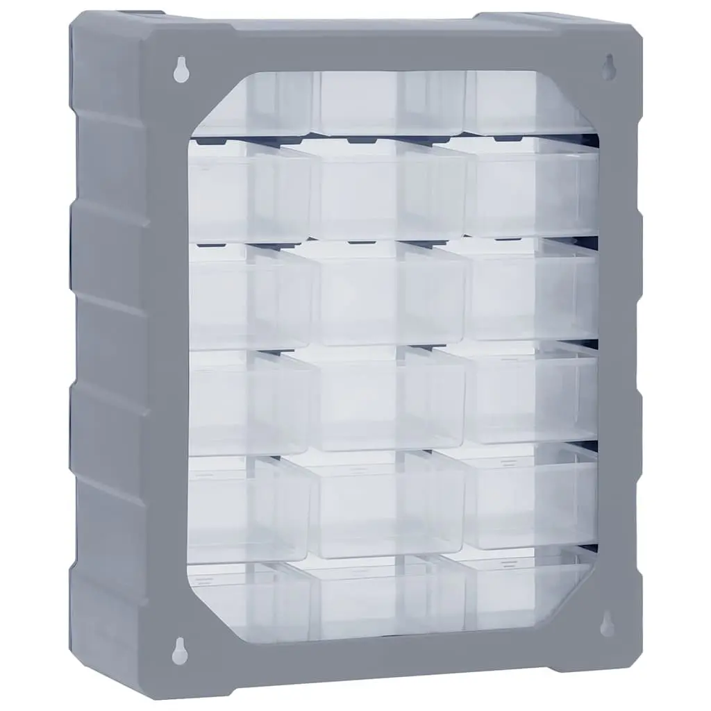 Multi-Drawer Tool Organiser Storage Box 18 Drawers Grey