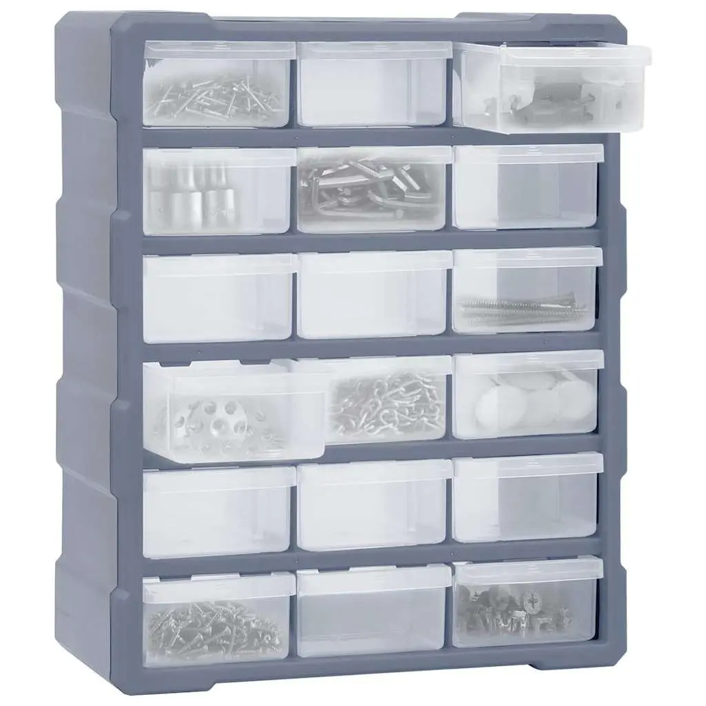 Multi-Drawer Tool Organiser Storage Box 18 Drawers Grey