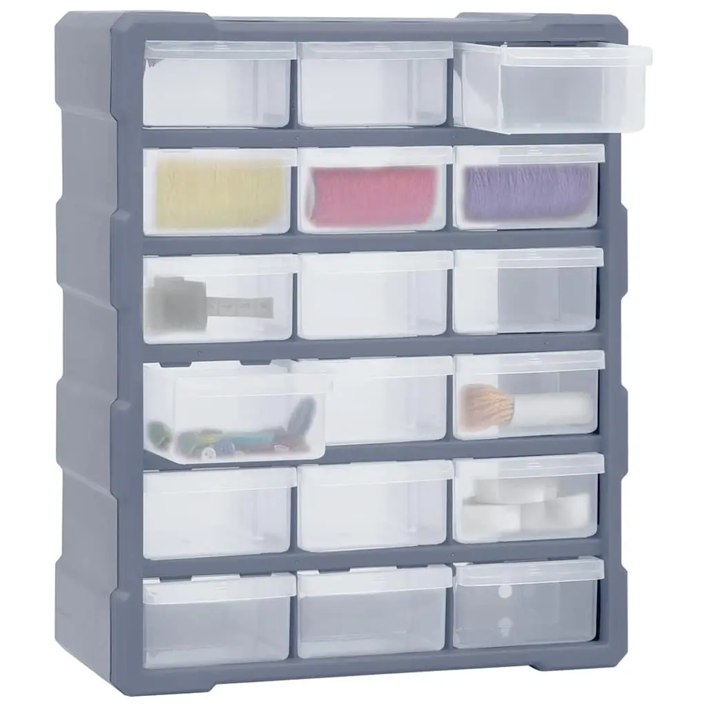 Multi-Drawer Tool Organiser Storage Box 18 Drawers Grey