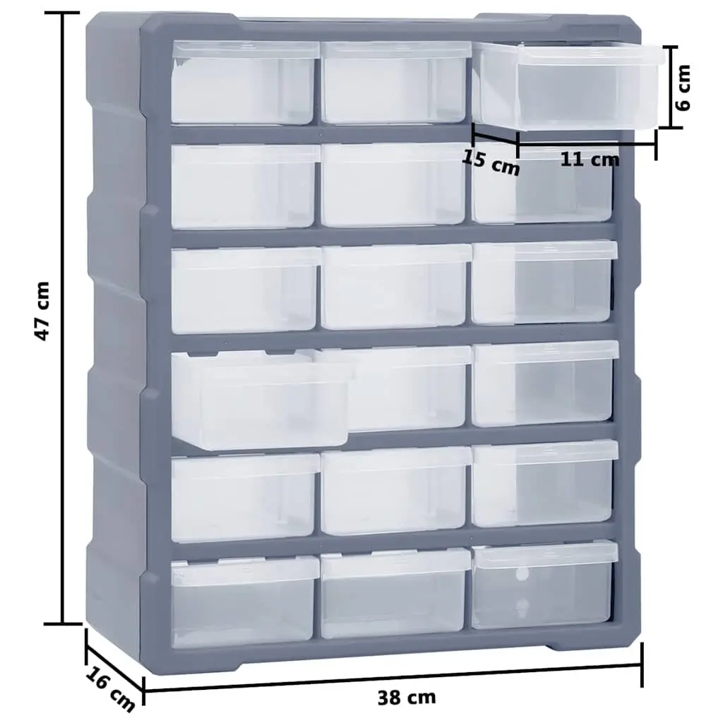 Multi-Drawer Tool Organiser Storage Box 18 Drawers Grey
