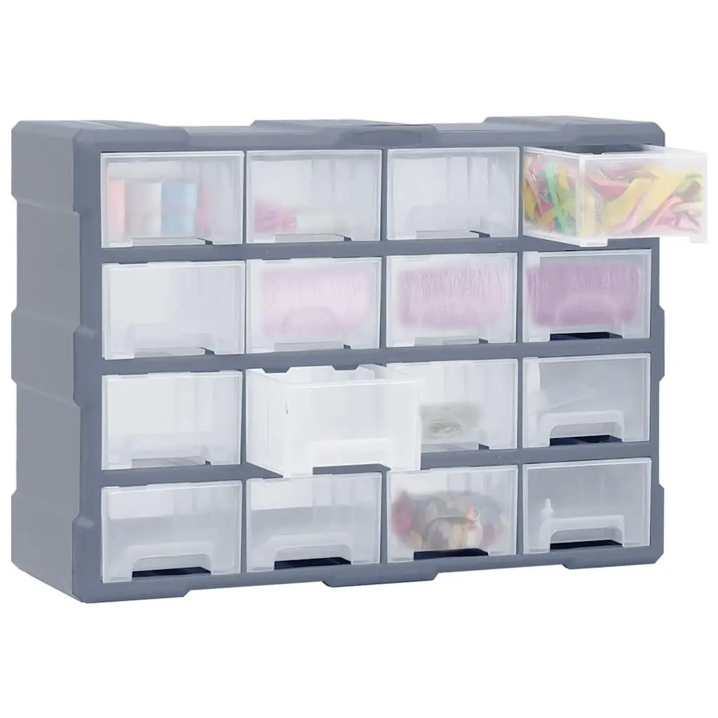 Multi-Drawer Organiser Tool Storage Box 16 Drawers Grey