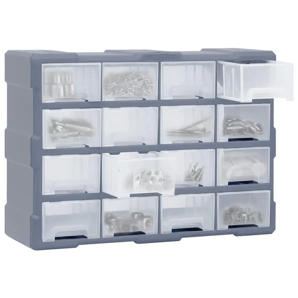Multi-Drawer Organiser Tool Storage Box 16 Drawers Grey