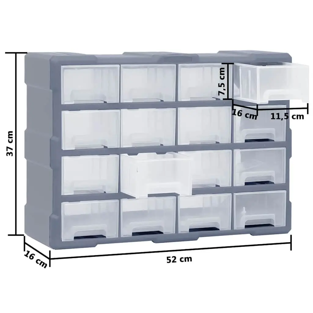 Multi-Drawer Organiser Tool Storage Box 16 Drawers Grey