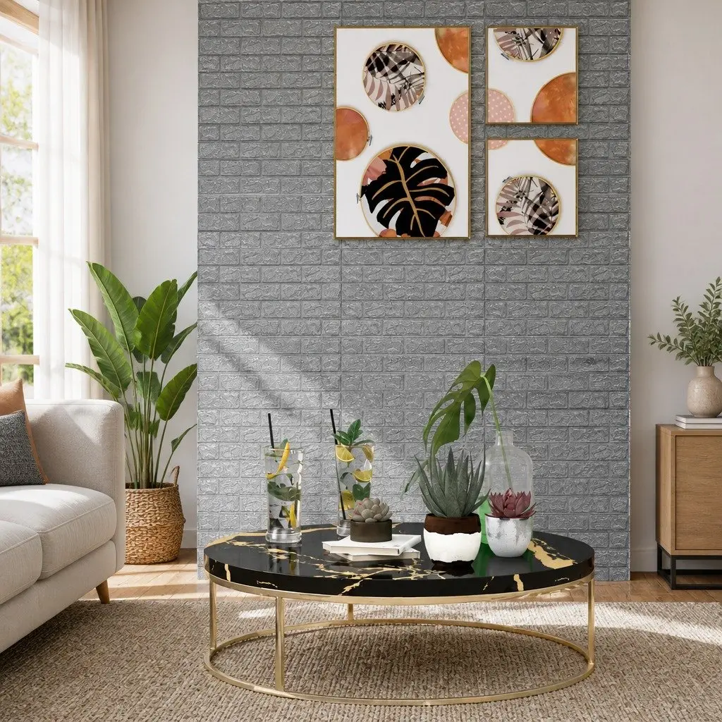 3D Brick Wallpaper Self-Adhesive Wall Stickers Home Decor Anthracite 10 Piece