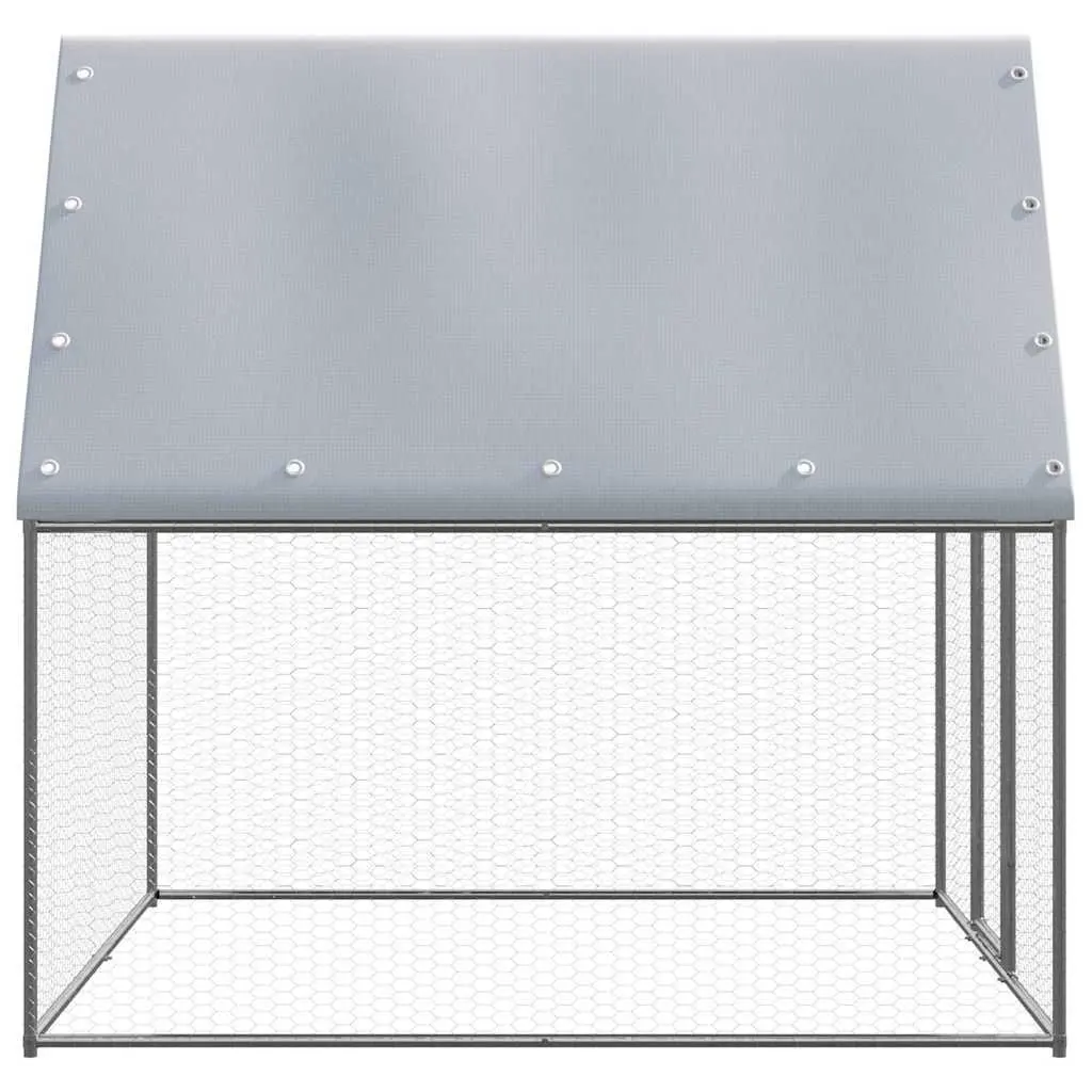Galvanised Steel Chicken Enclosure 2m Outdoor Run with Lockable Gate Silver 2x2x2m for Small Animals