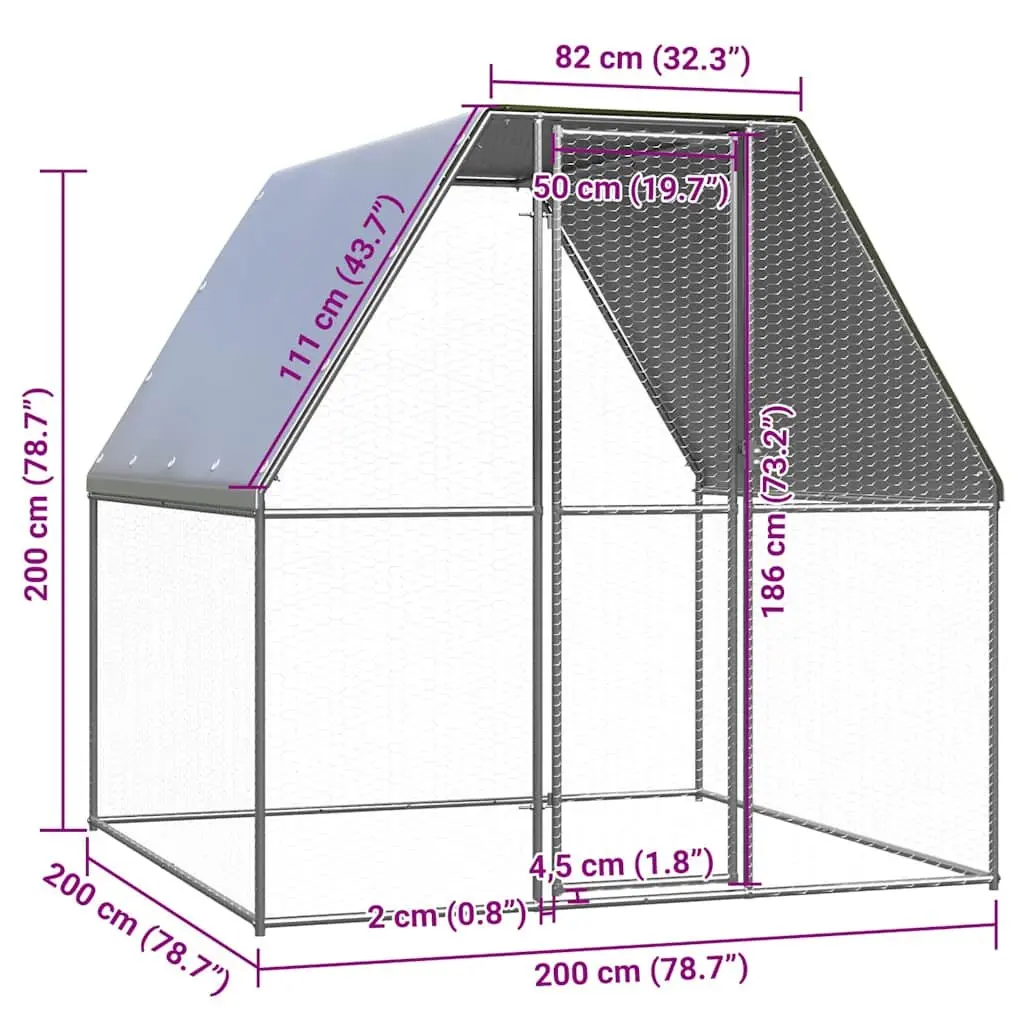 Galvanised Steel Chicken Enclosure 2m Outdoor Run with Lockable Gate Silver 2x2x2m for Small Animals
