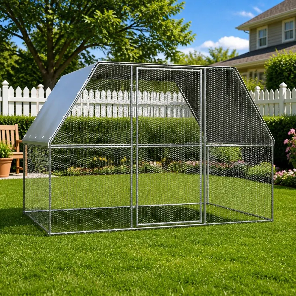 Outdoor Chicken Cage Galvanised Steel Coop Run 3x2x2 m Silver