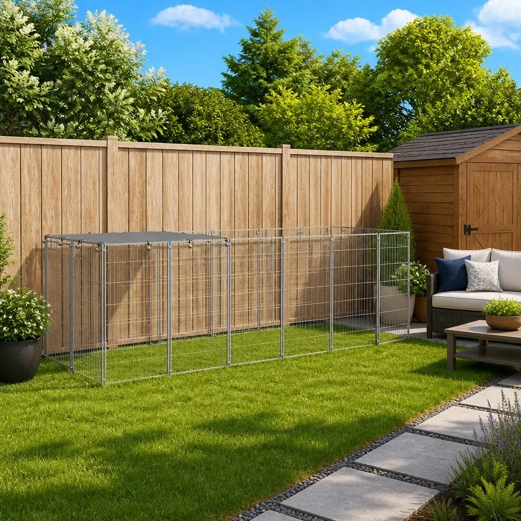 Dog Kennel Outdoor Pet Cage Large Enclosure 330x110x110cm Silver Steel Wire Mesh