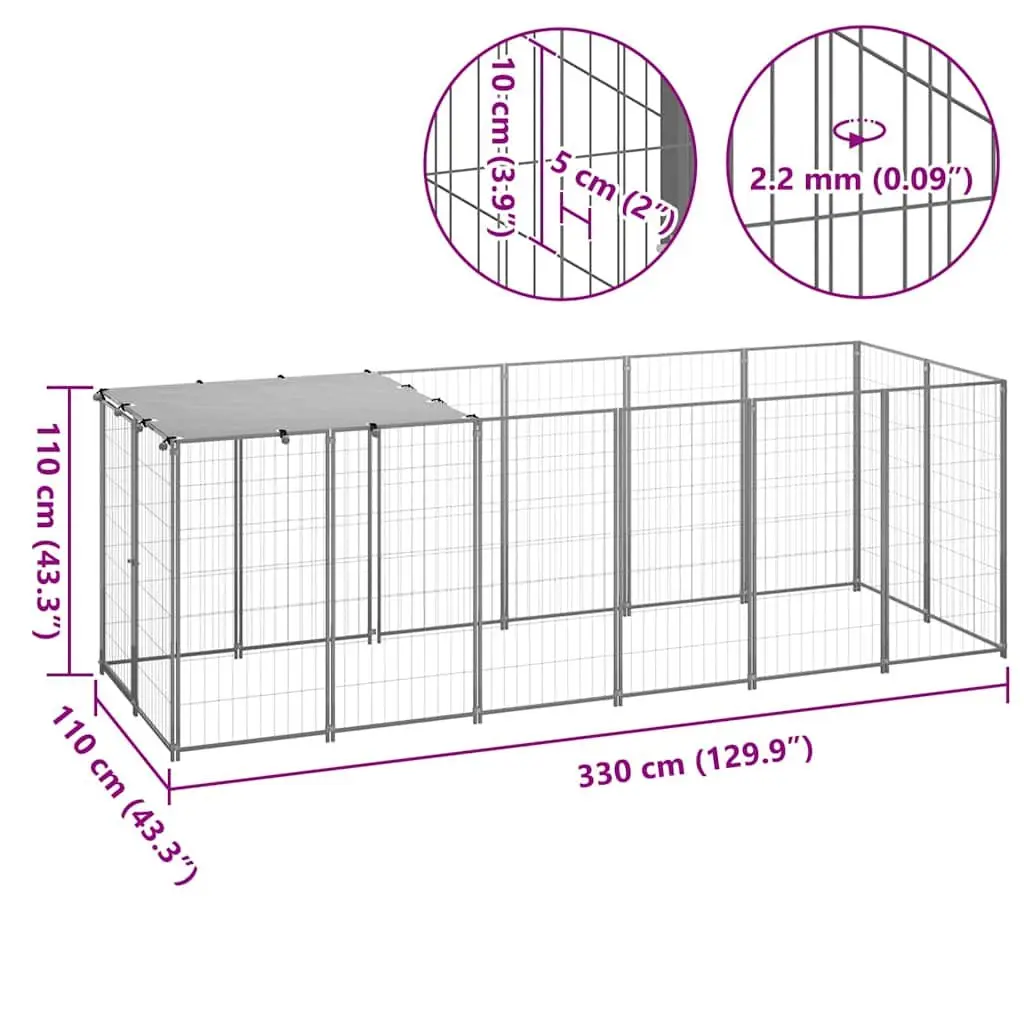 Dog Kennel Outdoor Pet Cage Large Enclosure 330x110x110cm Silver Steel Wire Mesh