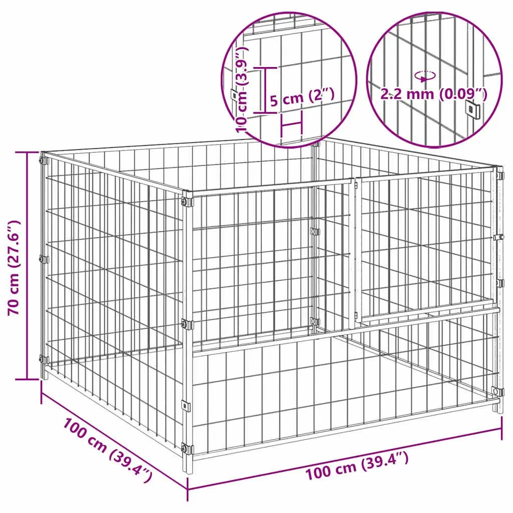 Dog Kennel Outdoor Exercise Pen Steel Wire Mesh Cage 100 x 100 x 70 cm Black