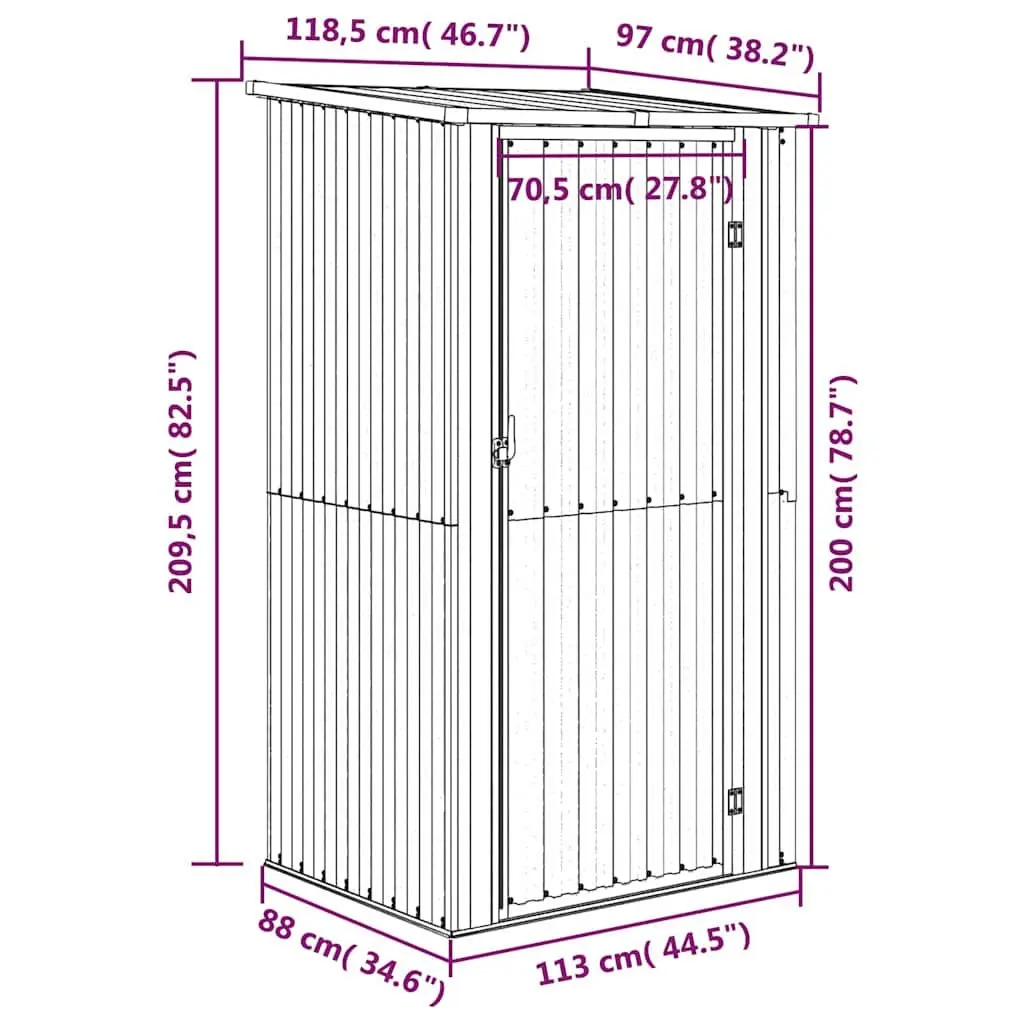 Garden Shed Outdoor Storage Tool House Grey Galvanised Steel 118.5 x 97 x 209.5 cm