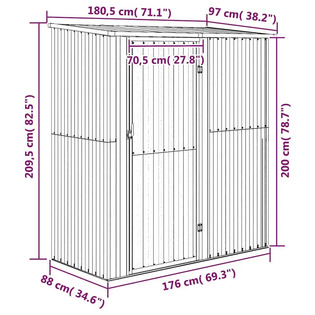 Garden Shed Outdoor Storage Galvanised Steel Lockable Door Green 180.5 x 97 x 209.5 cm