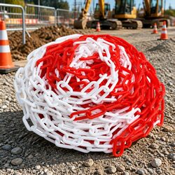 Warning Chain Red White 100m Safety Barrier Plastic Ø4mm Temporary Access