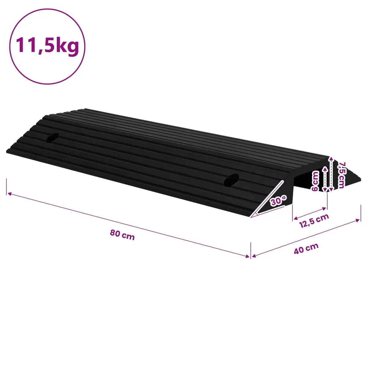 Rubber Threshold Ramp Non-Slip Bridge 80x40x8cm for Wheelchair Scooter Rollator