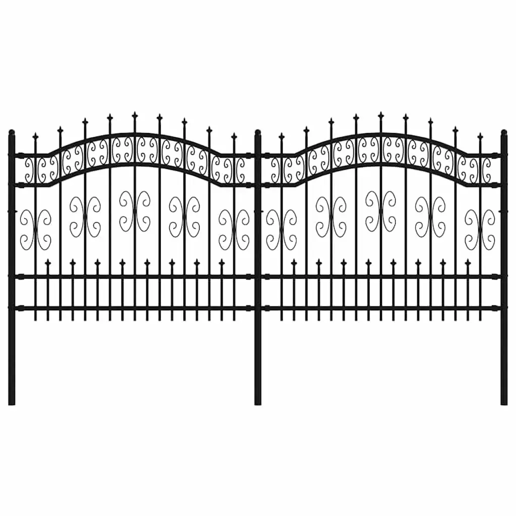 Garden Fence Panel Perimeter Barrier 240 x 100 cm Black Powder-Coated Steel Decorative