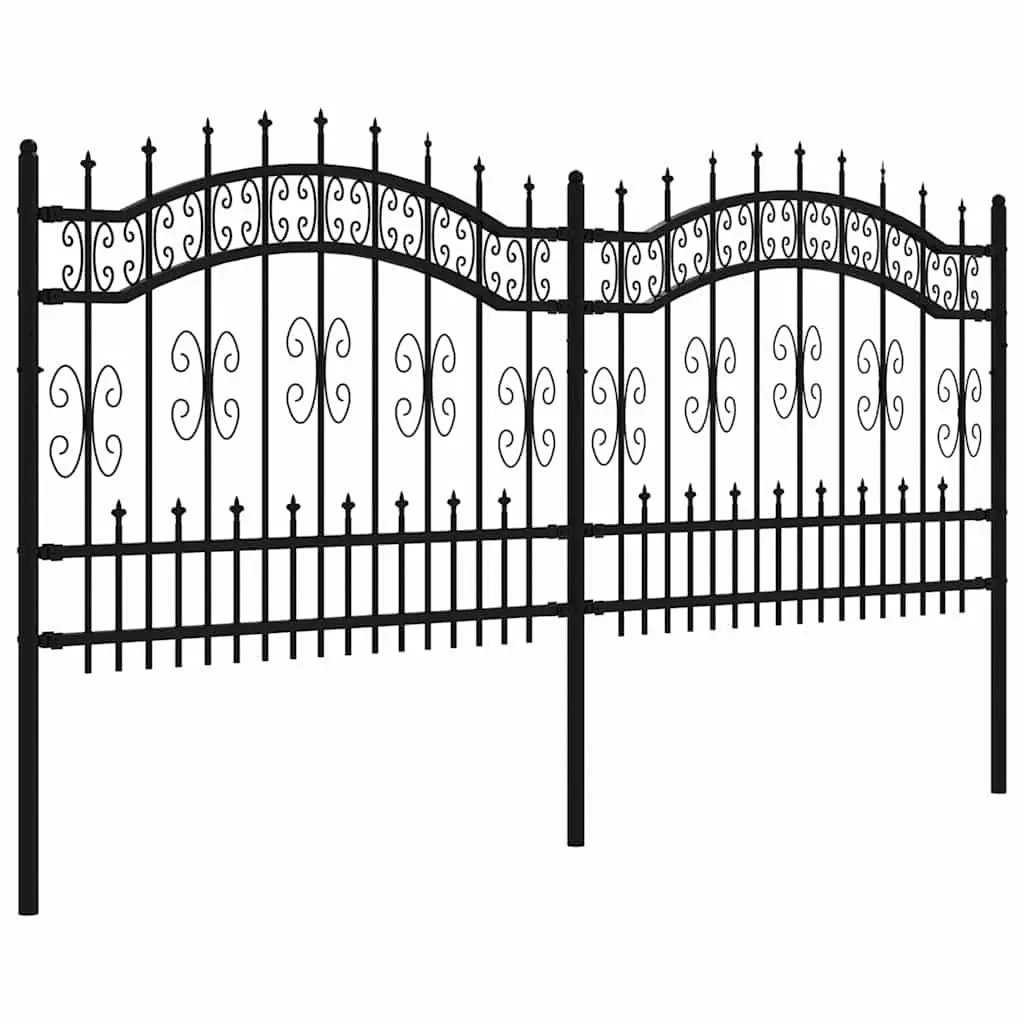 Garden Fence Panel Perimeter Barrier 240 x 100 cm Black Powder-Coated Steel Decorative