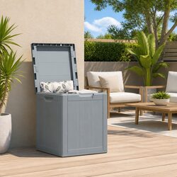 Garden Storage Box 90L Grey Outdoor Patio Deck Furniture Weatherproof Container