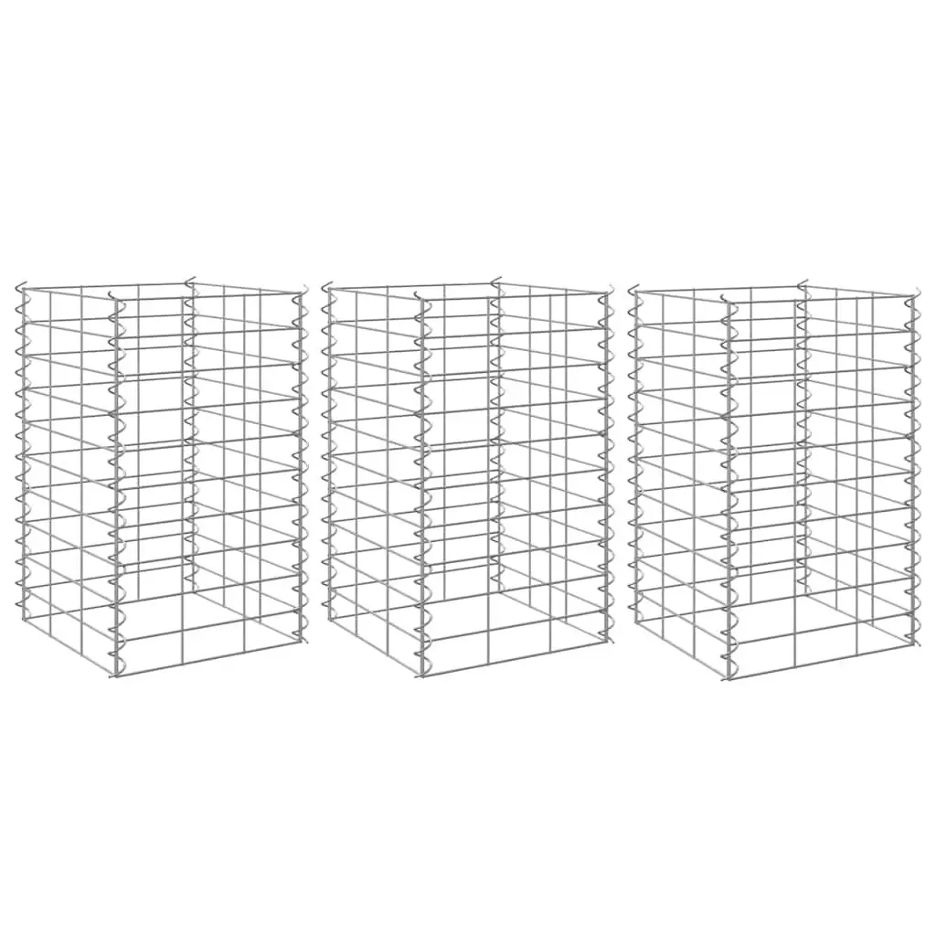 Gabion Raised Beds Garden Planter 30x30x50 cm Silver 3 Piece