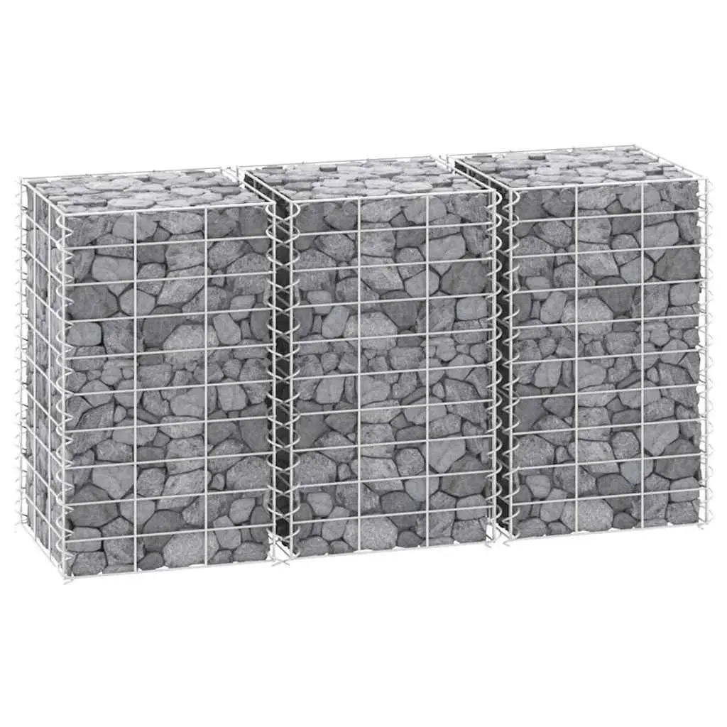 Gabion Raised Beds Garden Planter 30x30x50 cm Silver 3 Piece
