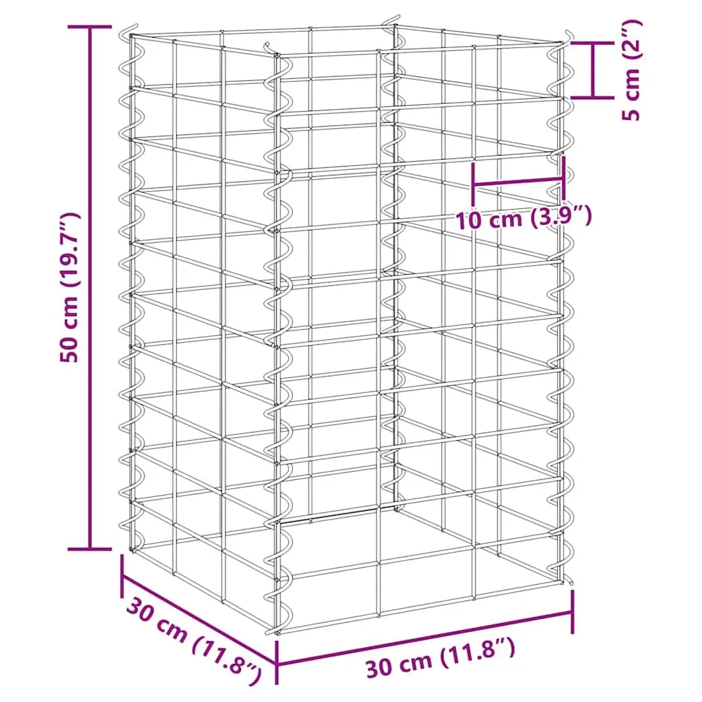 Gabion Raised Beds Garden Planter 30x30x50 cm Silver 3 Piece