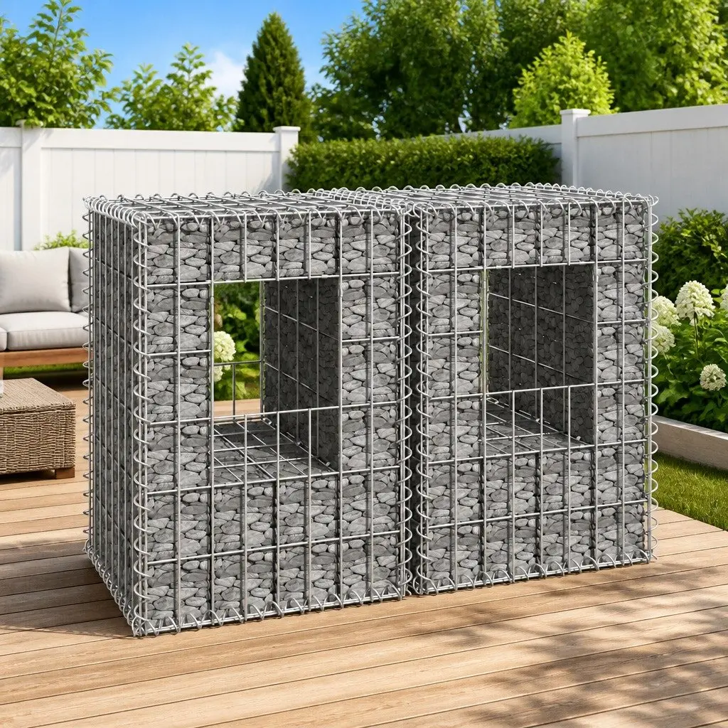 Gabion Basket Posts Garden Decoration 40x40x60 cm Iron Silver 2 Piece