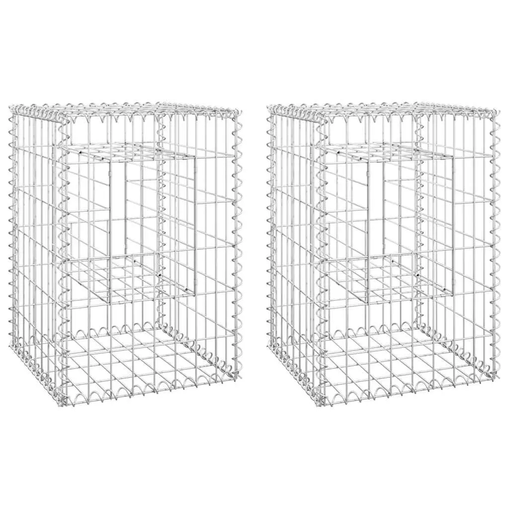 Gabion Basket Posts Garden Decoration 40x40x60 cm Iron Silver 2 Piece