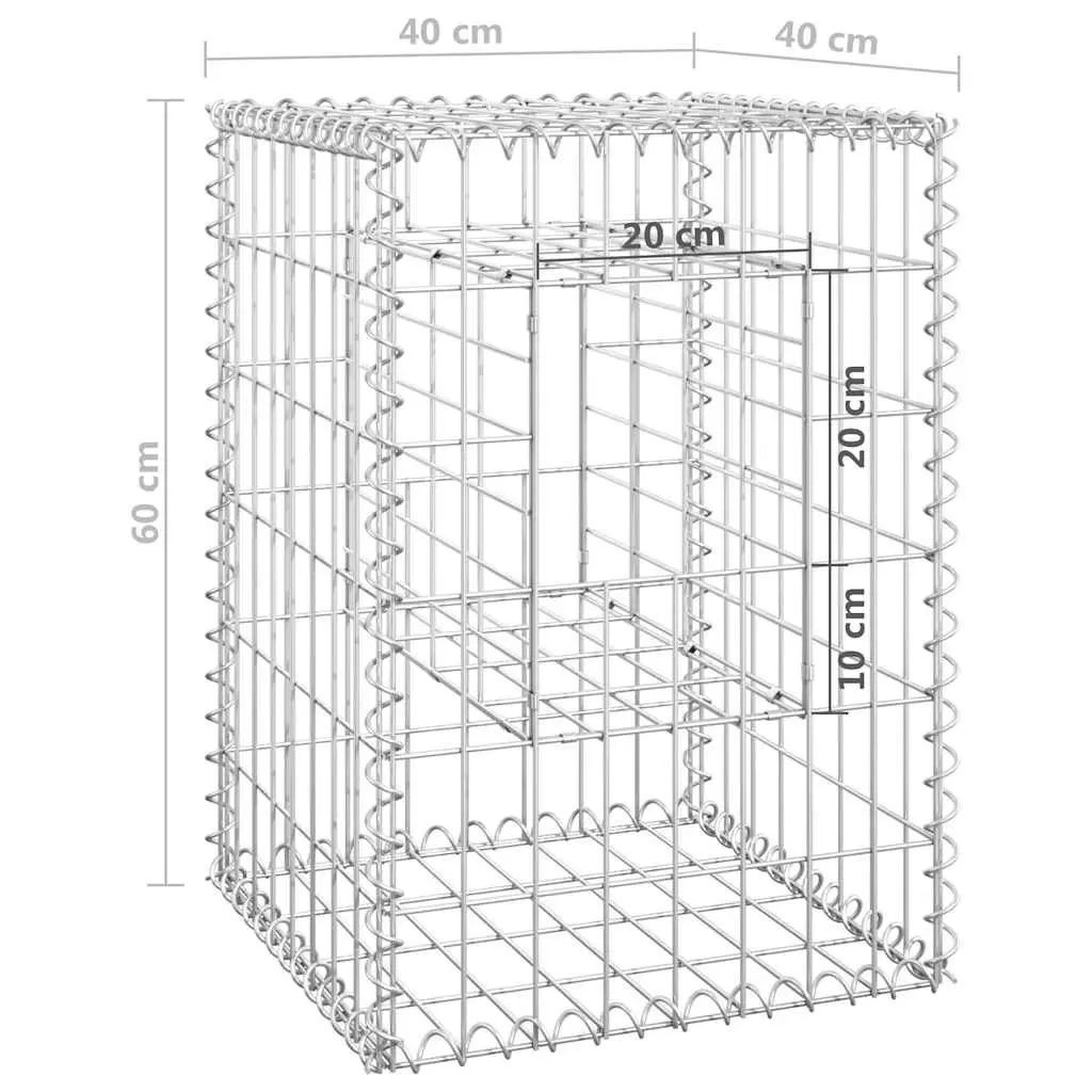 Gabion Basket Posts Garden Decoration 40x40x60 cm Iron Silver 2 Piece
