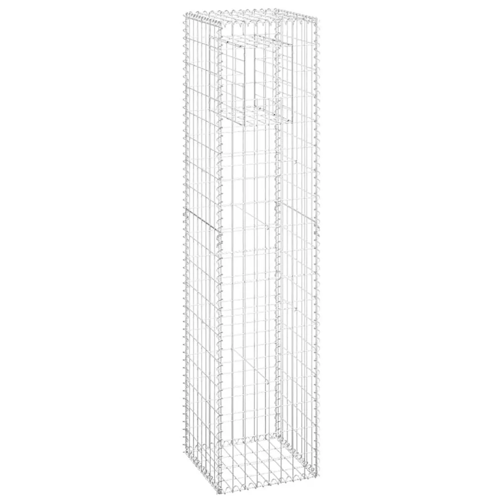 Gabion Basket Post Garden Fence Barrier 40x40x180 cm Iron Silver