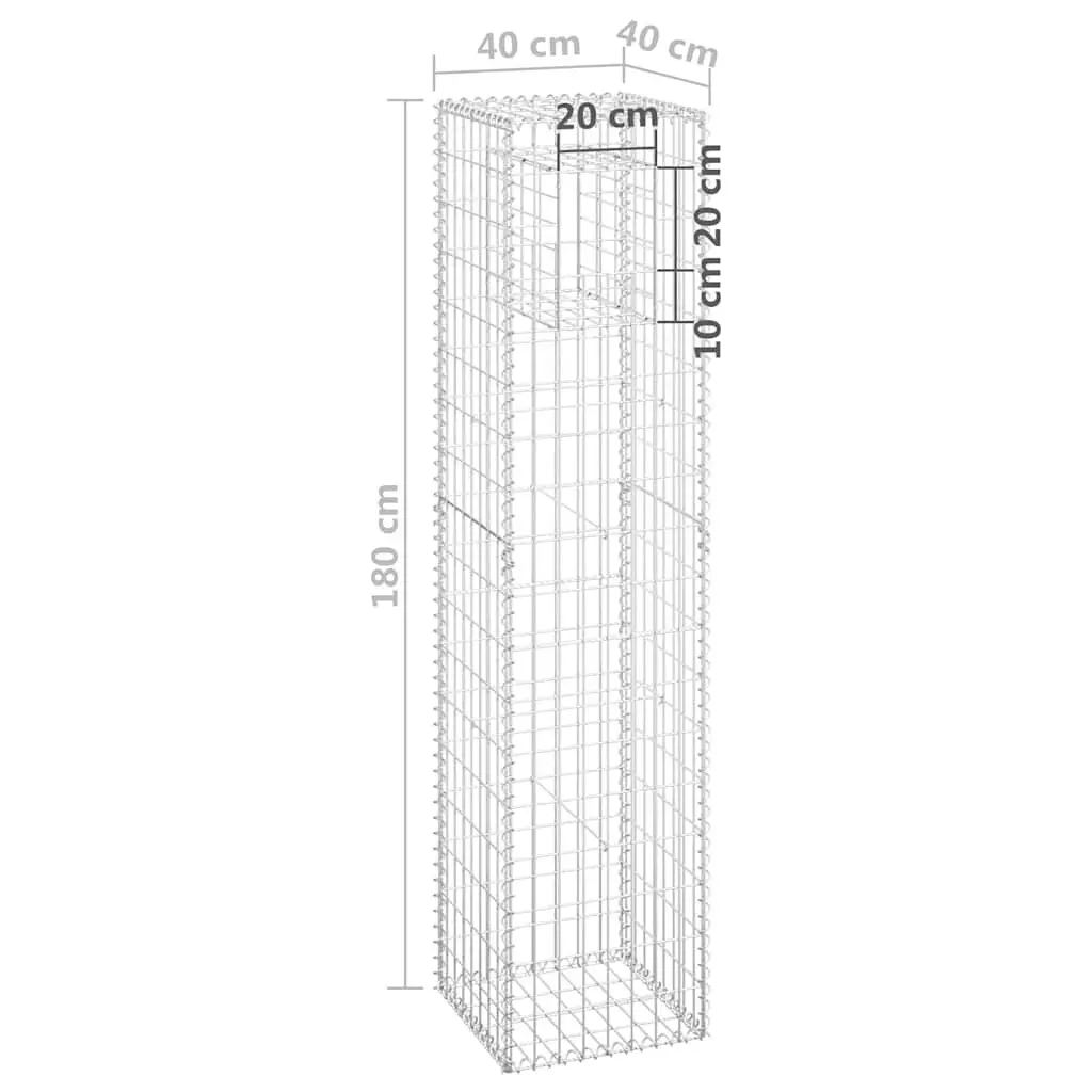 Gabion Basket Post Garden Fence Barrier 40x40x180 cm Iron Silver