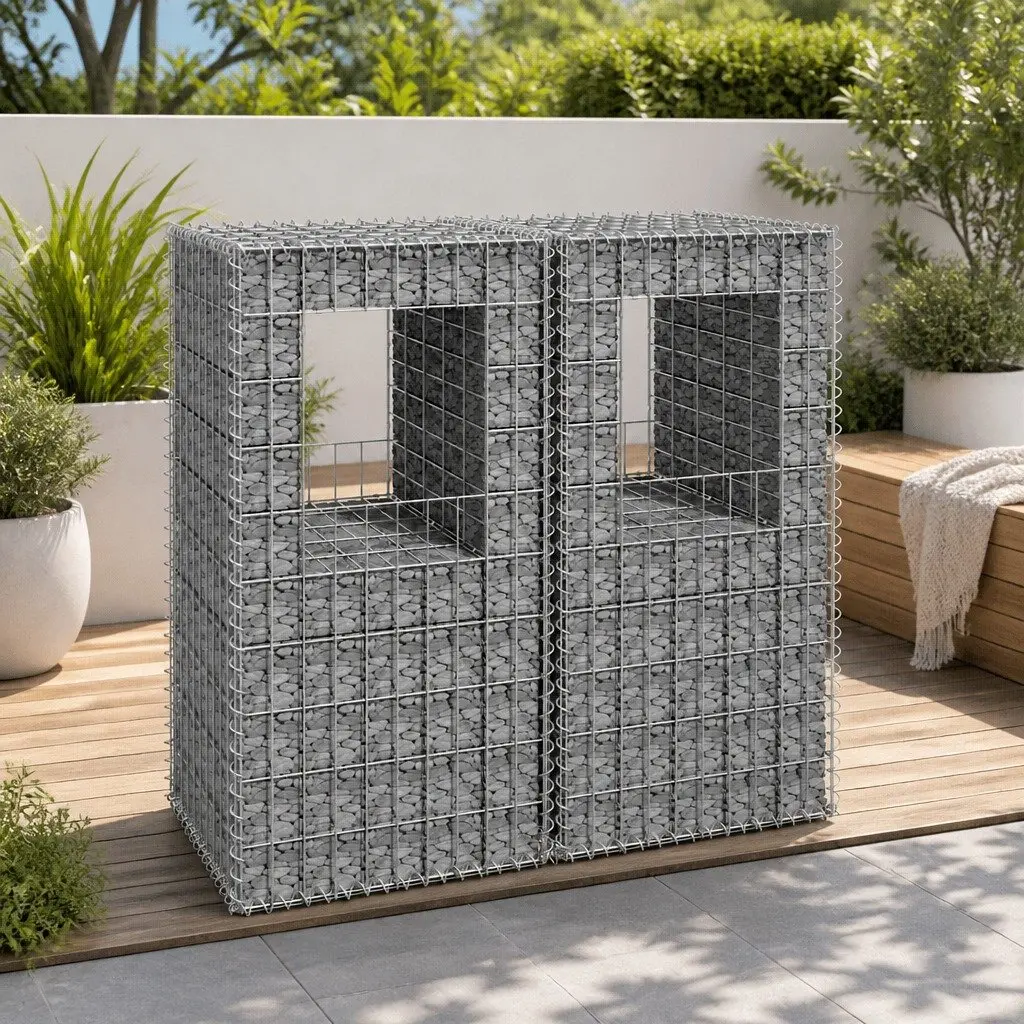 Gabion Basket Posts Garden Fence Barrier 50x50x100 cm Iron Silver 2 Piece