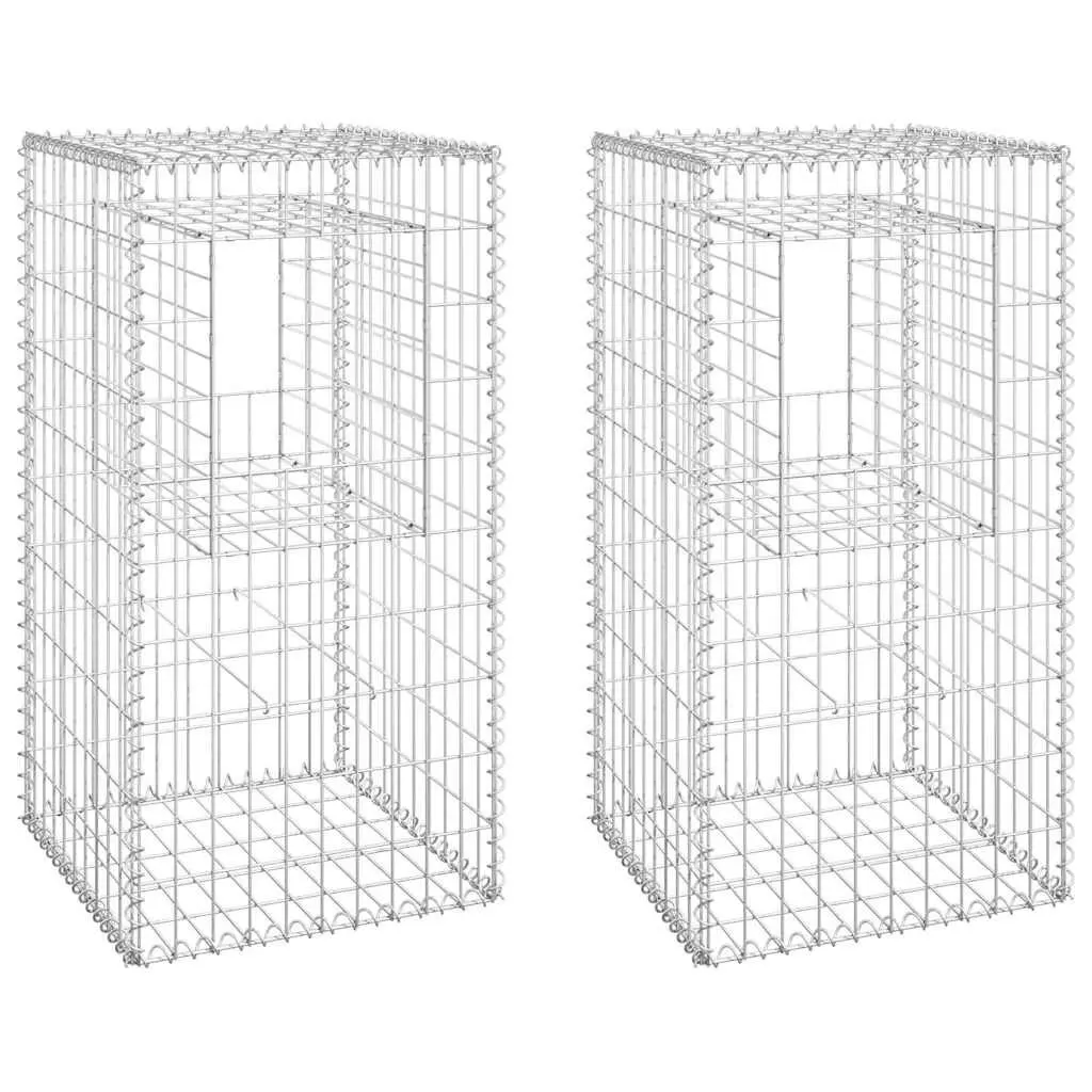 Gabion Basket Posts Garden Fence Barrier 50x50x100 cm Iron Silver 2 Piece