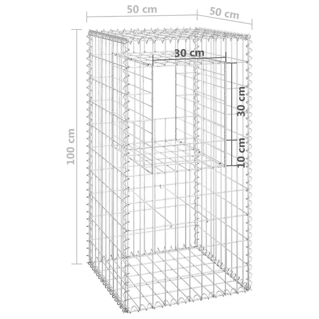 Gabion Basket Posts Garden Fence Barrier 50x50x100 cm Iron Silver 2 Piece