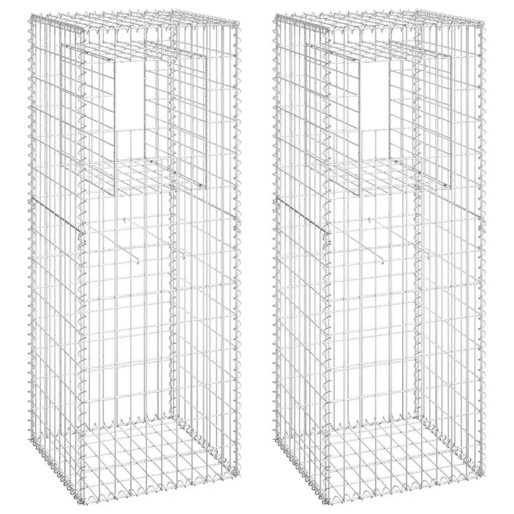 Gabion Basket Posts Garden Decor 50x50x140cm Iron Silver 2 Piece