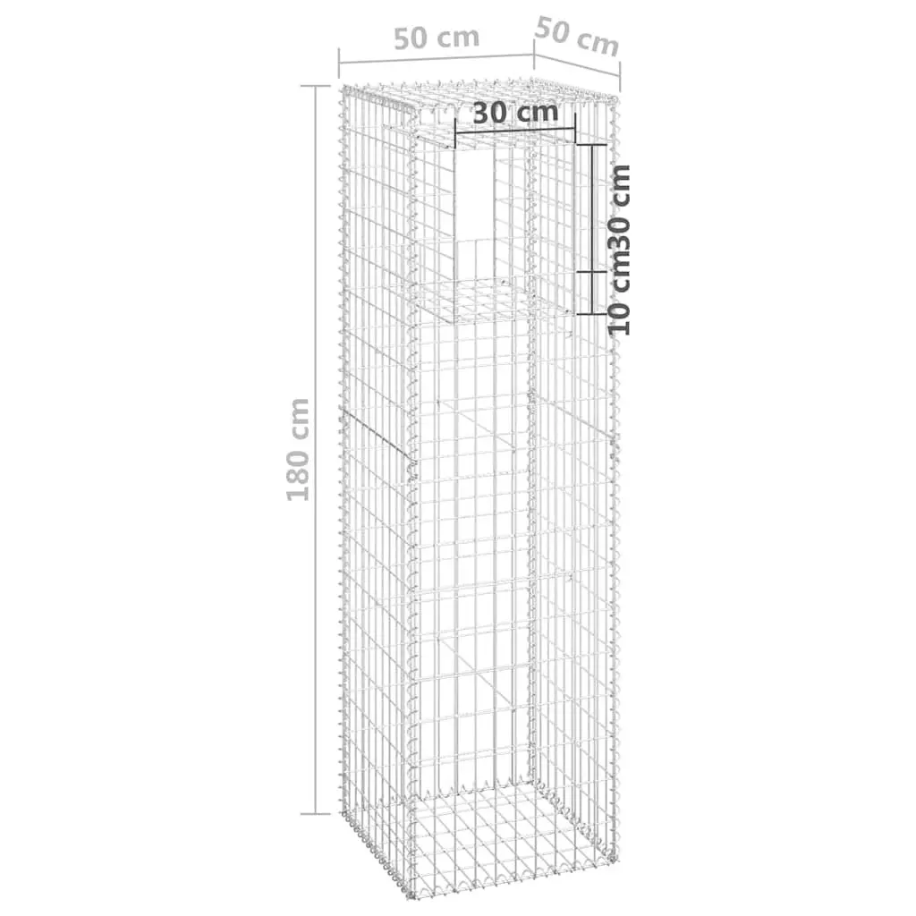 Gabion Basket Posts Garden Fencing 50x50x180 cm Iron Silver