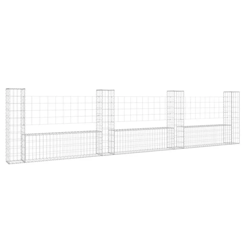 U-Shape Gabion Basket Fence Panel Garden Retaining Wall 380 x 20 x 100 cm Silver
