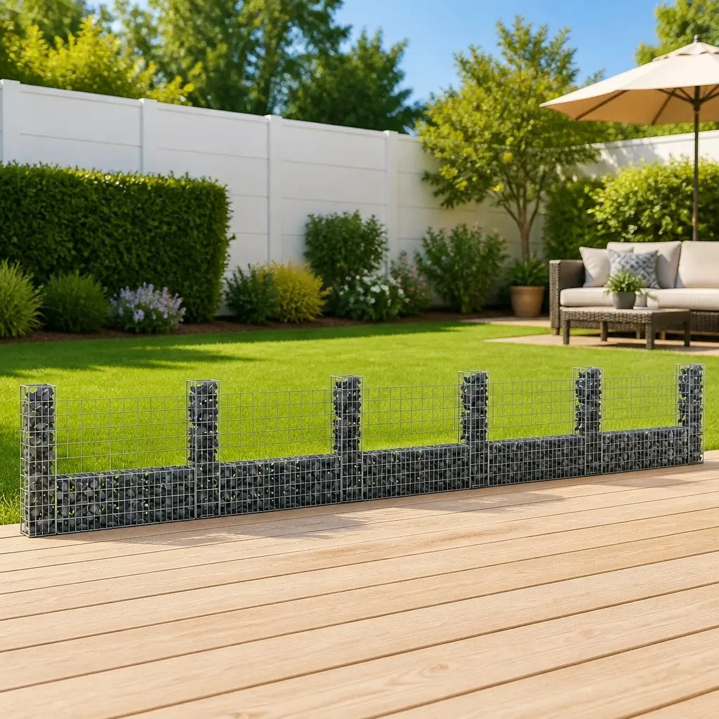 U-Shape Gabion Basket Garden Fence Panel Retaining Wall 620 x 20 x 100 cm Silver