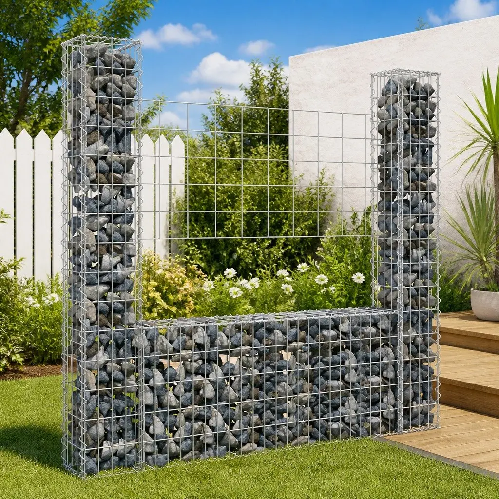 U-Shape Gabion Basket Retaining Wall Fence Panel 140 x 20 x 150 cm Silver