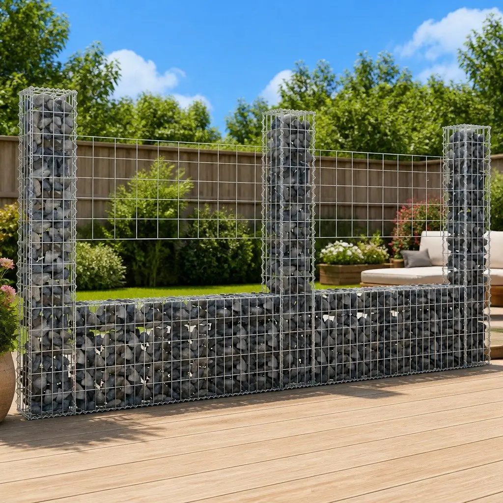 U-Shape Gabion Basket Retaining Wall Garden Barrier Silver 260 x 20 x 150 cm