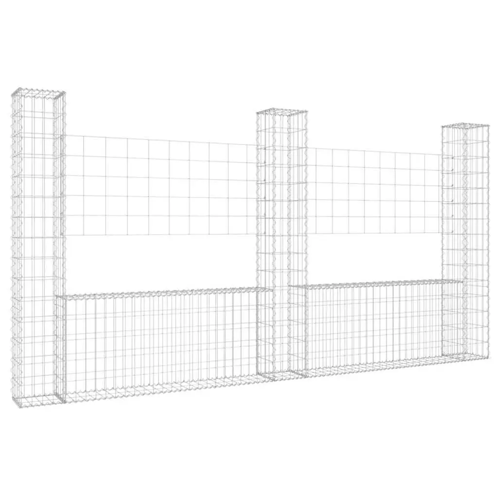 U-Shape Gabion Basket Retaining Wall Garden Barrier Silver 260 x 20 x 150 cm