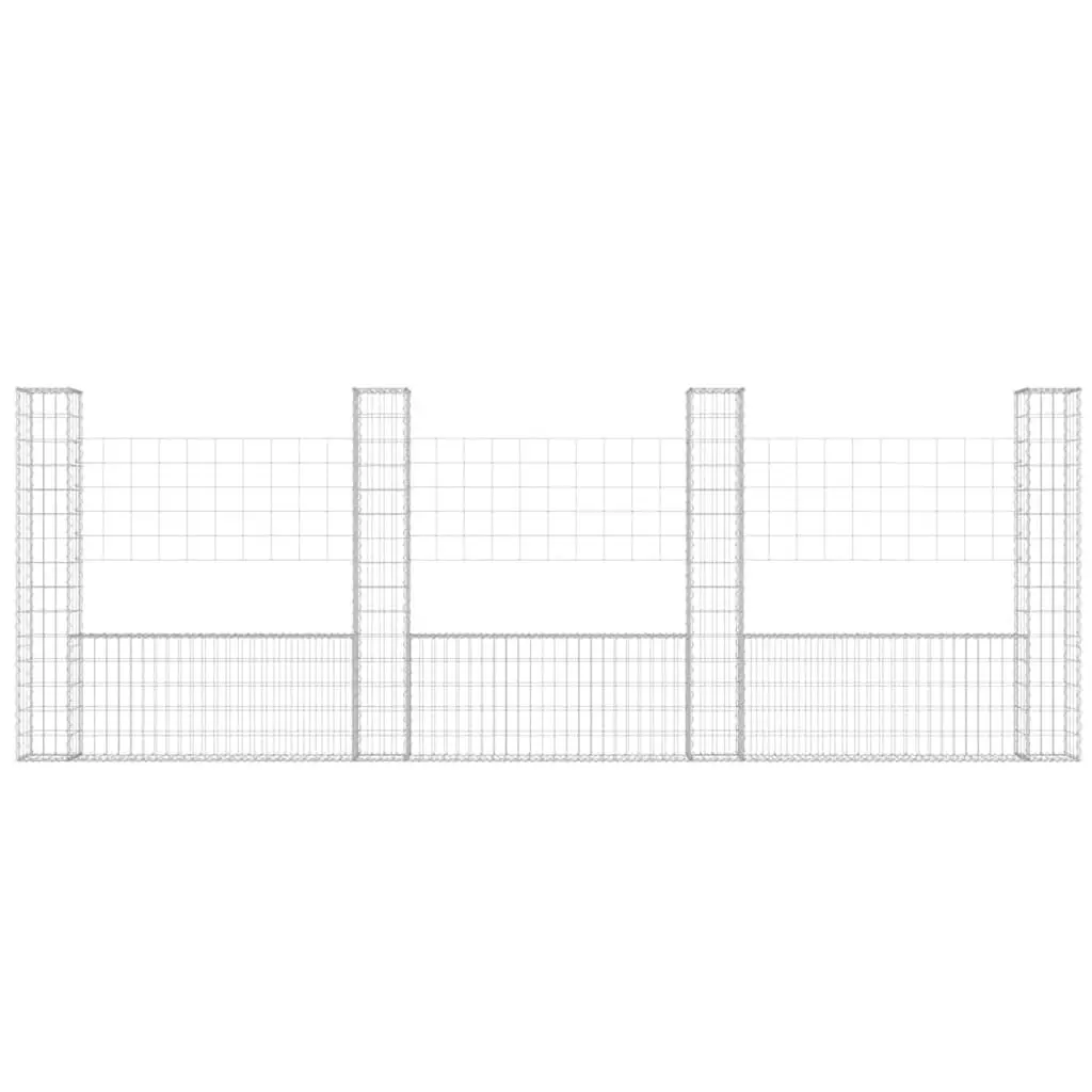 U-Shape Gabion Basket Fence Panel Retaining Wall 380x20x150cm Silver with 4 Posts